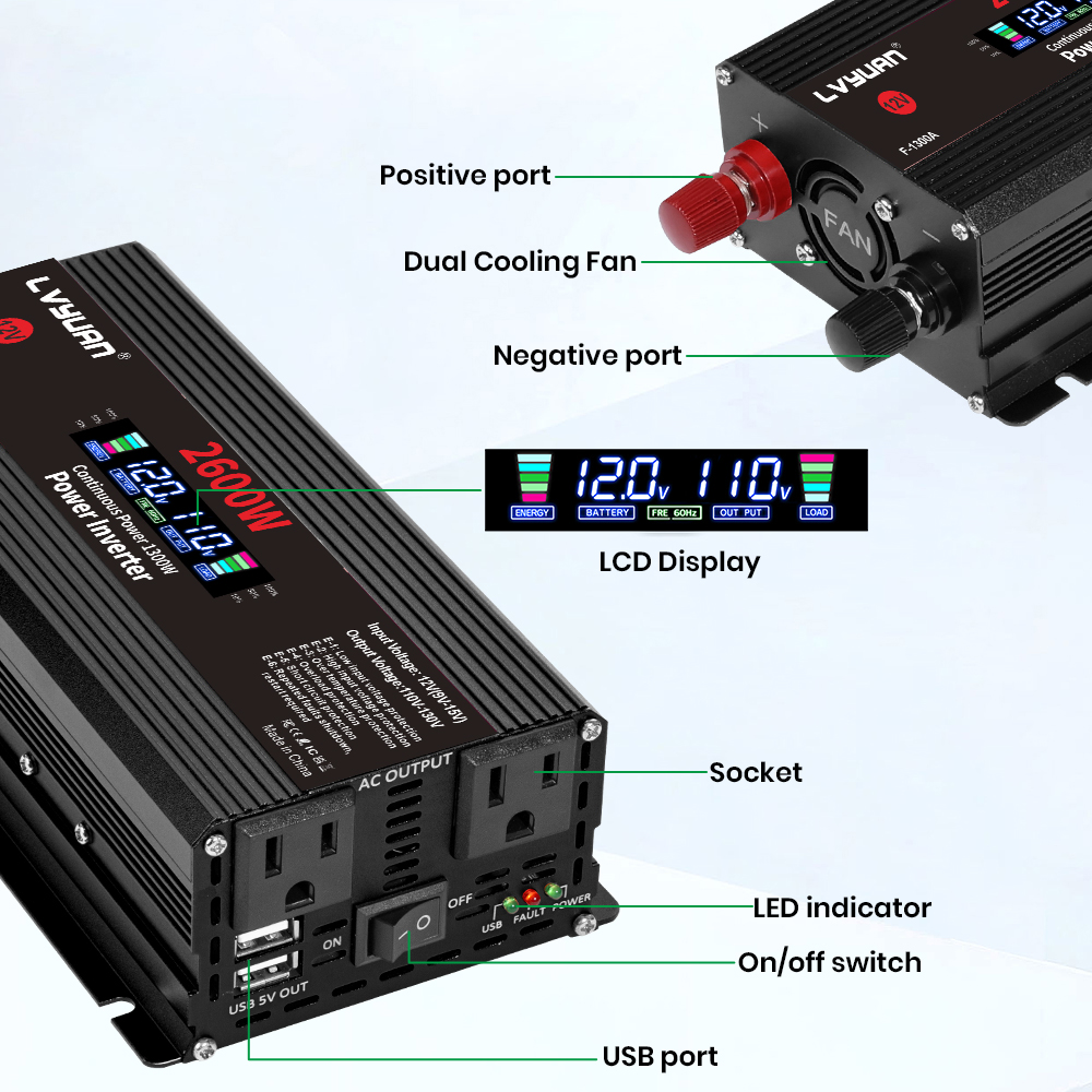 1500W 2000W 2600W Power Invert - Solar Emergency Charger recensie en prijs
